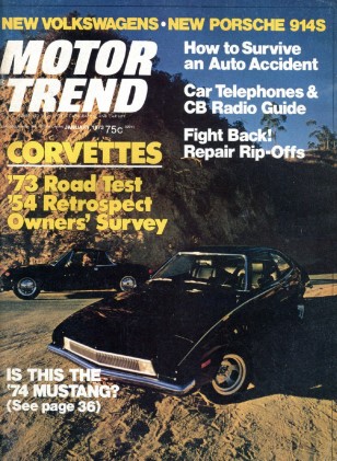 MOTOR TREND 1973 JAN - PANGRA PINTO, BORA, VETTES